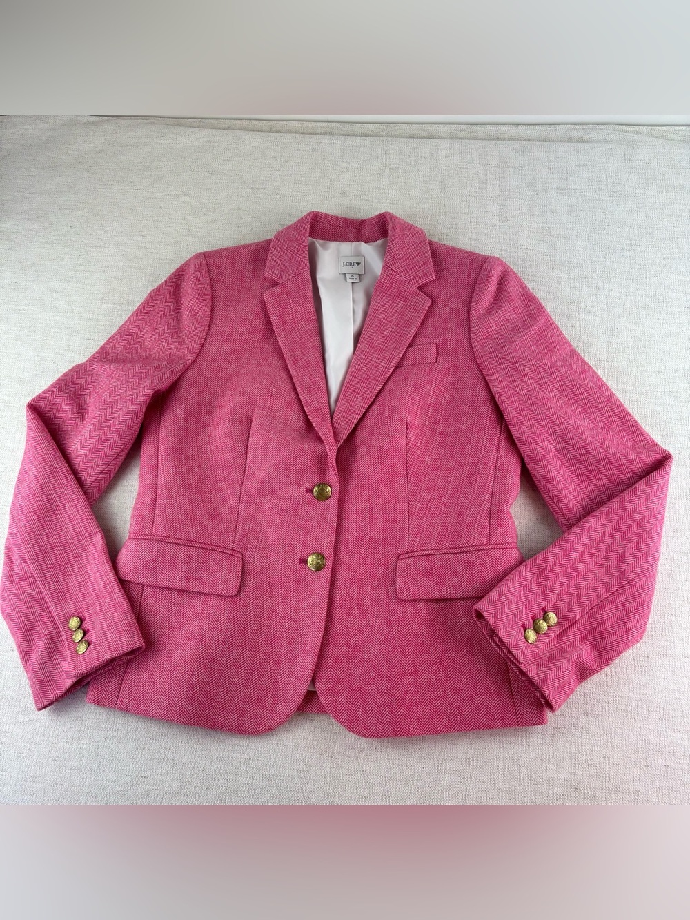 J Crew women’s 4 Herringbone wool-blend schoolboy blazer in pink long sleeve